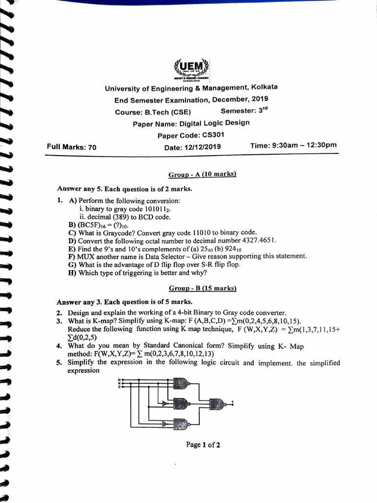 Sample Paper - Digital - CS301 - 2019 | PDF | Computing | Digital ...