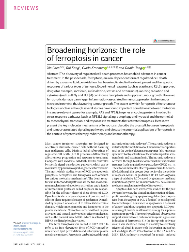 Role of Ferroptosis in Cancer Therapy | PDF | Autophagy | Apoptosis