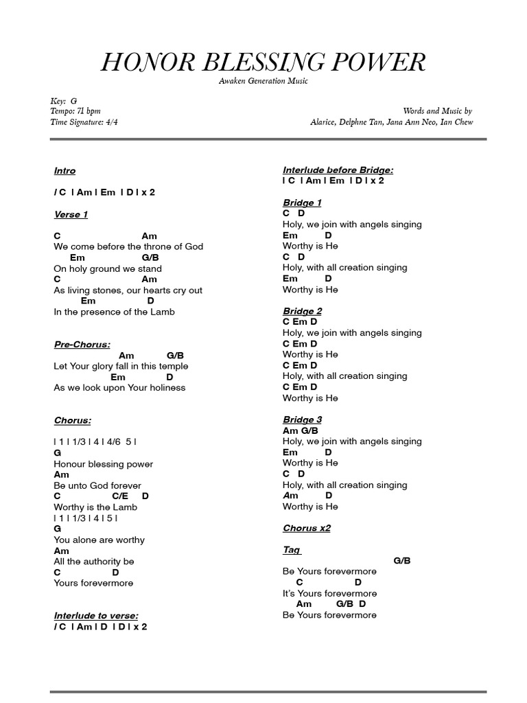 W1 - Honour Blessing Power | PDF | Song Structure | Musicology