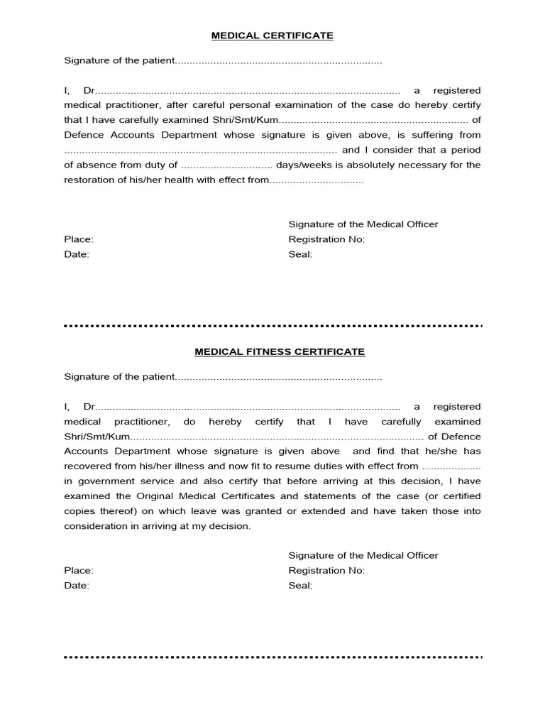 Proforma Medical Certificate | PDF