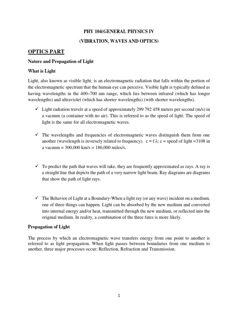 Light Propagation and Optics Principles | PDF | Diffraction ...
