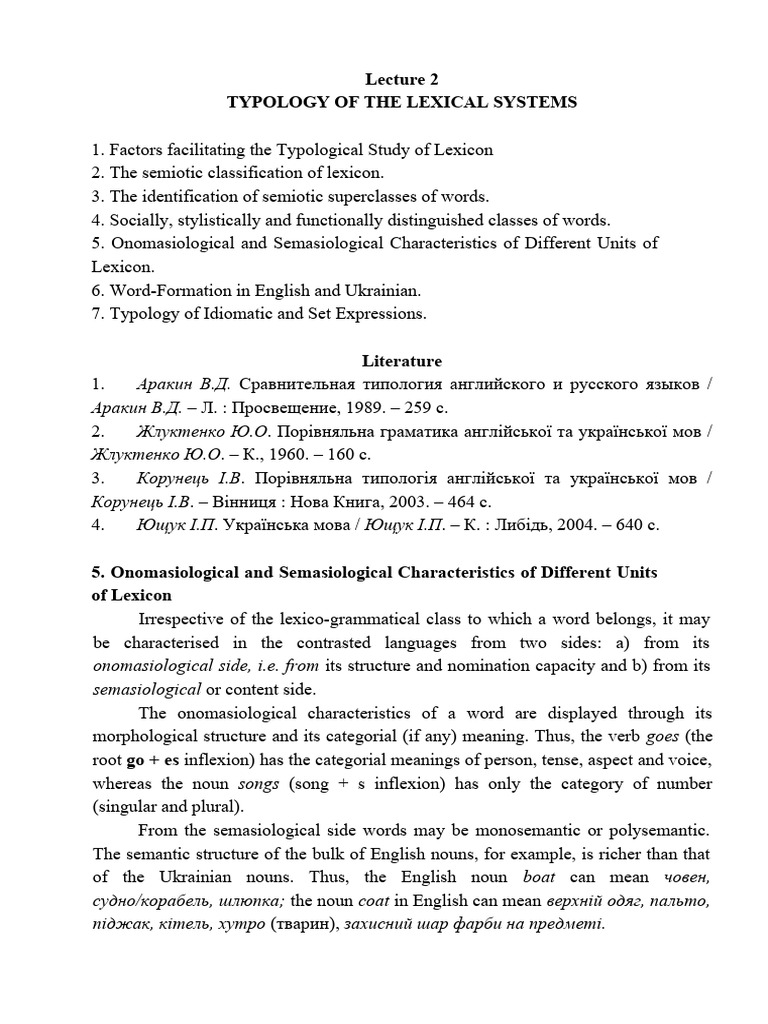 Lexical Typology in English and Ukrainian | PDF | Grammatical Gender ...