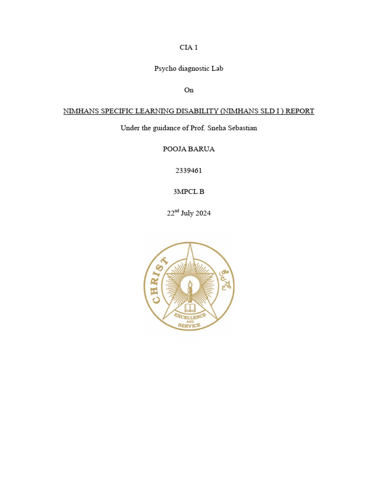 NIMHANS Specific Learning Disability Report | PDF | Learning Disability ...