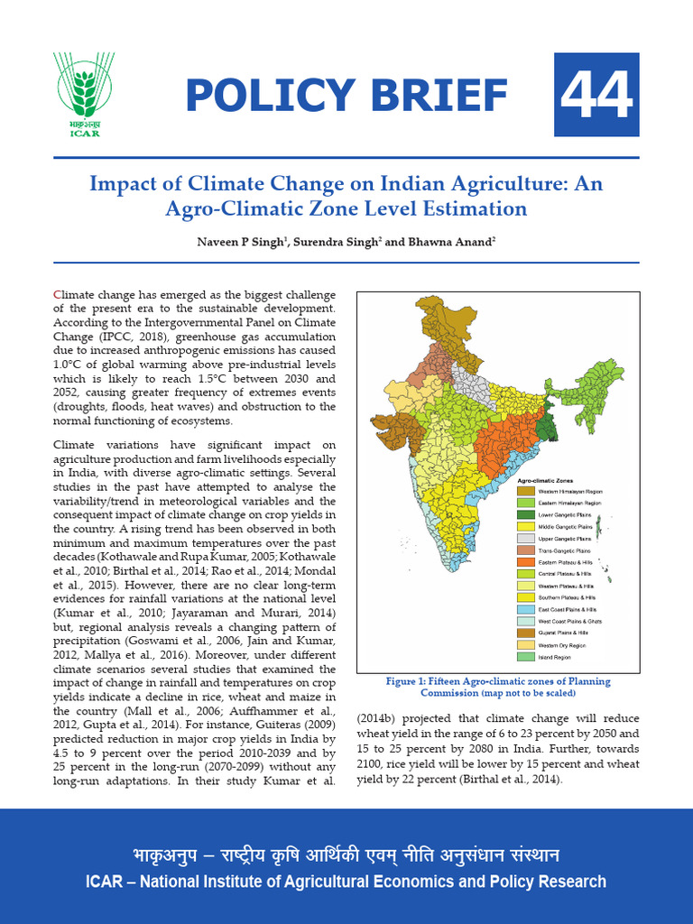 Impact of Climate Change On Indian Agriculture An Agro-Climatic Zone ...