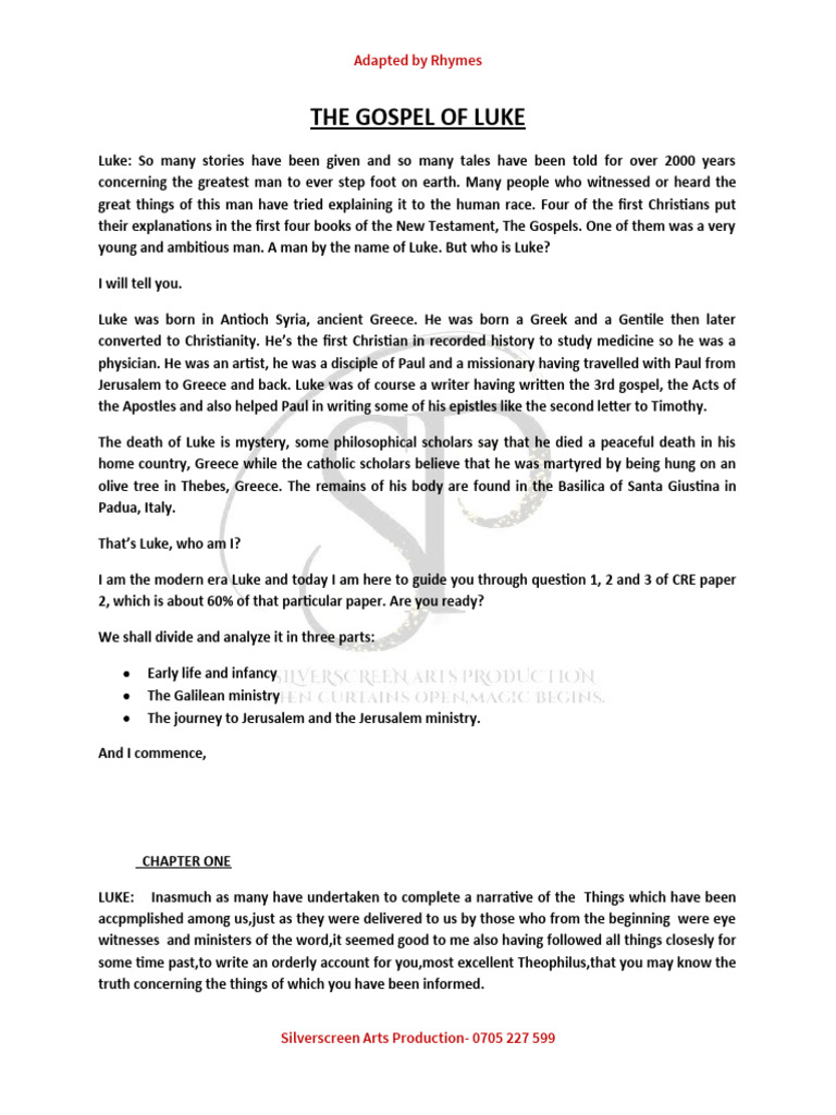 THE GOSPEL ACCORDING TO LUKE visual data 2