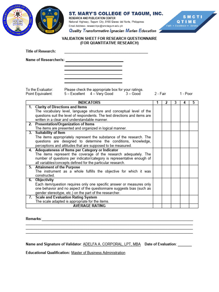 Validation Sheet for Research Questionnaire | PDF | Questionnaire ...