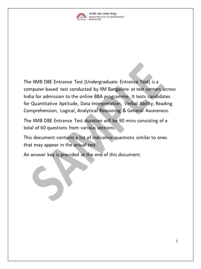 IIMB DBE Entrance Test Sample Questions | PDF | Agriculture | Interest