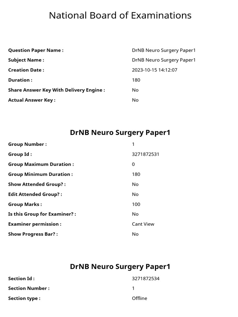 DrNB Neuro Surgery Paper 1 Exam Guide | PDF | Diseases And Disorders ...
