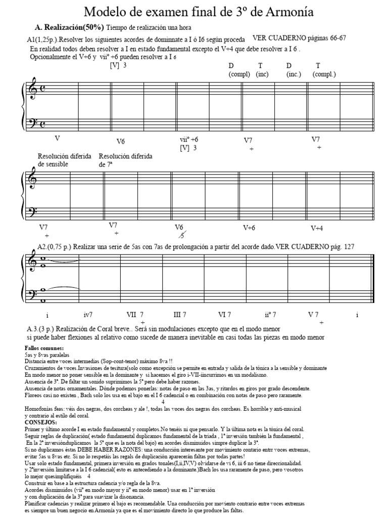 Examen Final de Armonía 3º: Modelo y Reglas | PDF | Acorde (Música ...