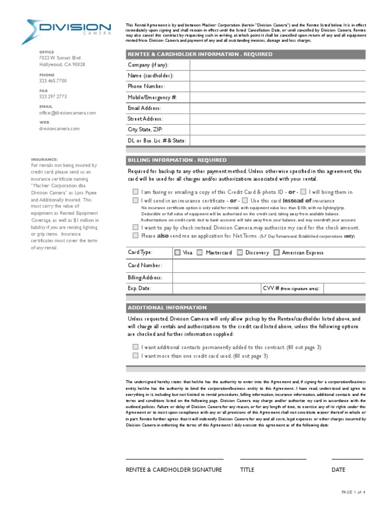 0 Division Rental Agreement PDF Lease Renting