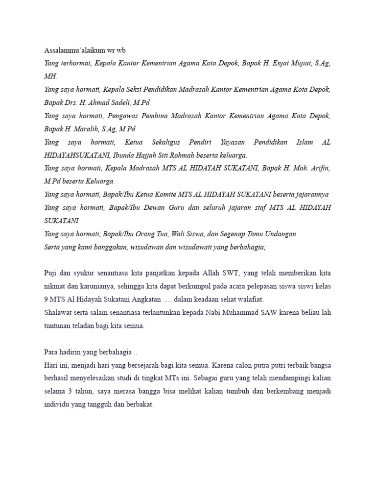 Pesan Wisuda MTS Al Hidayah Sukatani | PDF
