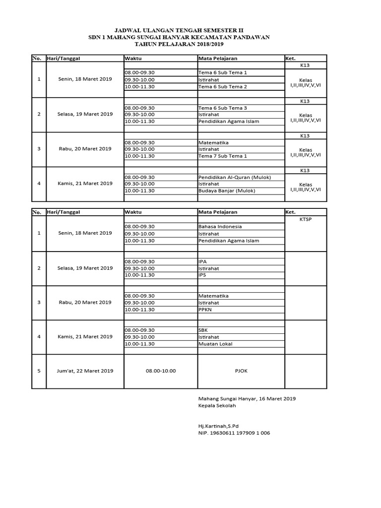 contoh jadwal uts | PDF