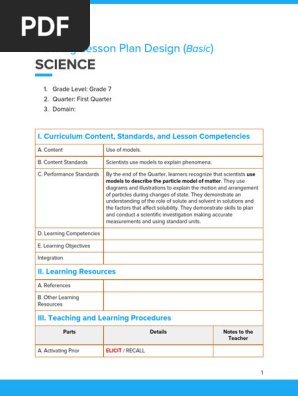 Basic Lesson Plan Template for Science