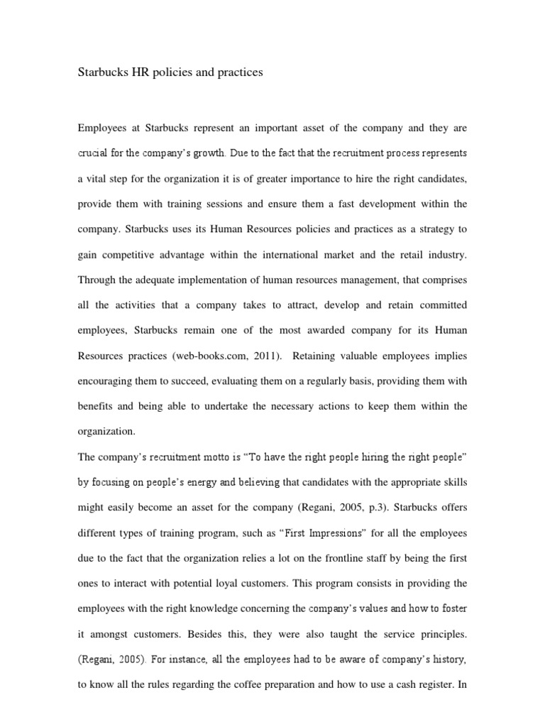 Starbucks HR Policies and Practices PDF Human Resource Management