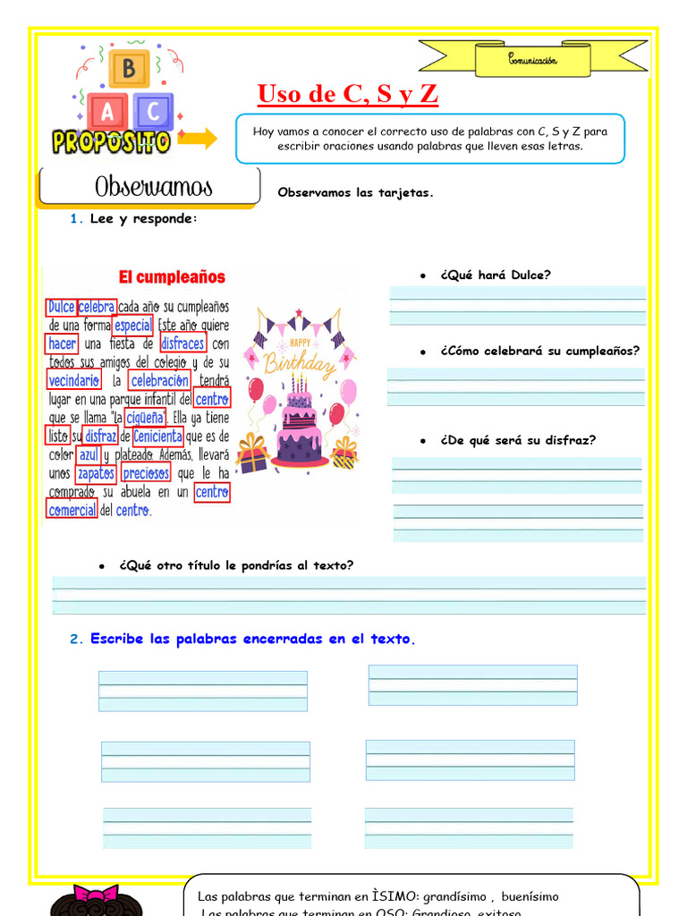 Uso de C, S y Z en Primaria | PDF