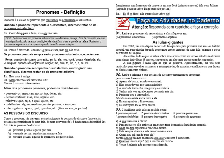 Pronomes 1 Pdf Pronome Linguística