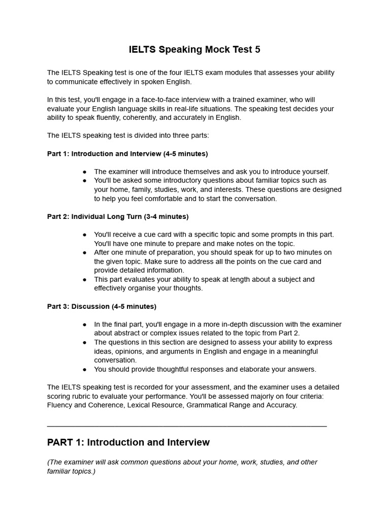 IELTS Speaking Mock Test 5 Guide | PDF | Smartwatch | International ...