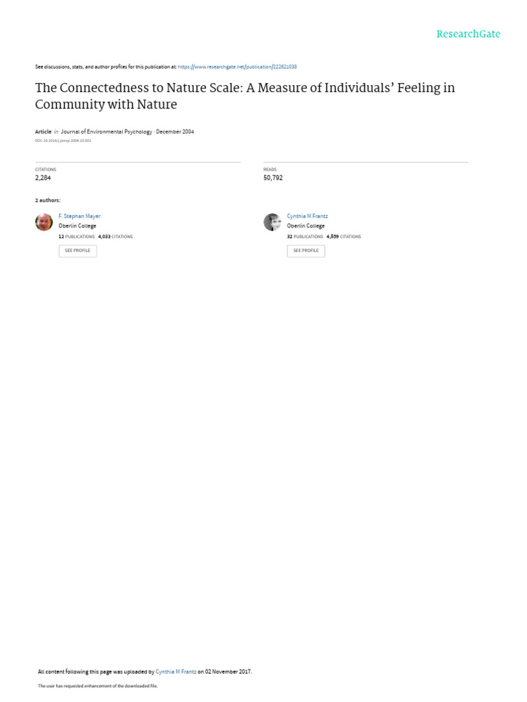 Connectedness To Nature | PDF | Factor Analysis | Validity (Statistics)