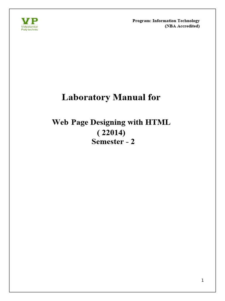 HTML Web Page Design Lab Manual | PDF | Html Element | World Wide Web