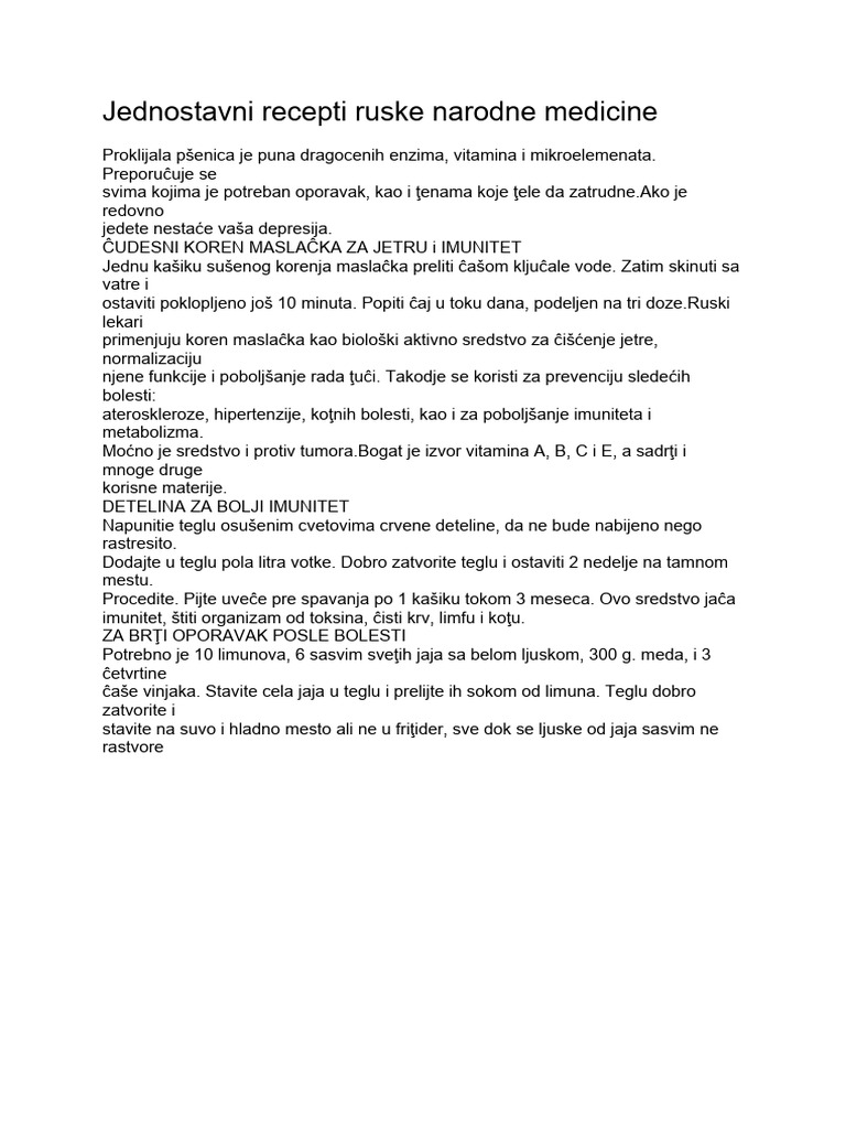 Jednostavni Recepti Ruske Narodne Medicine | PDF