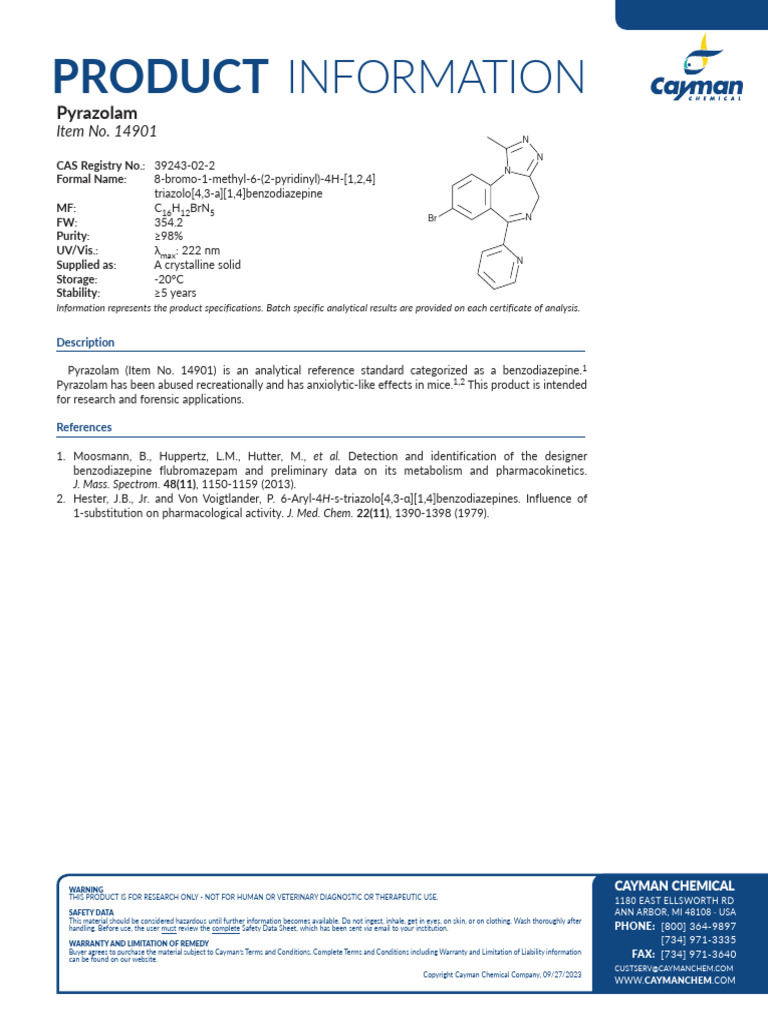 Product Information For Pyrazolam | PDF