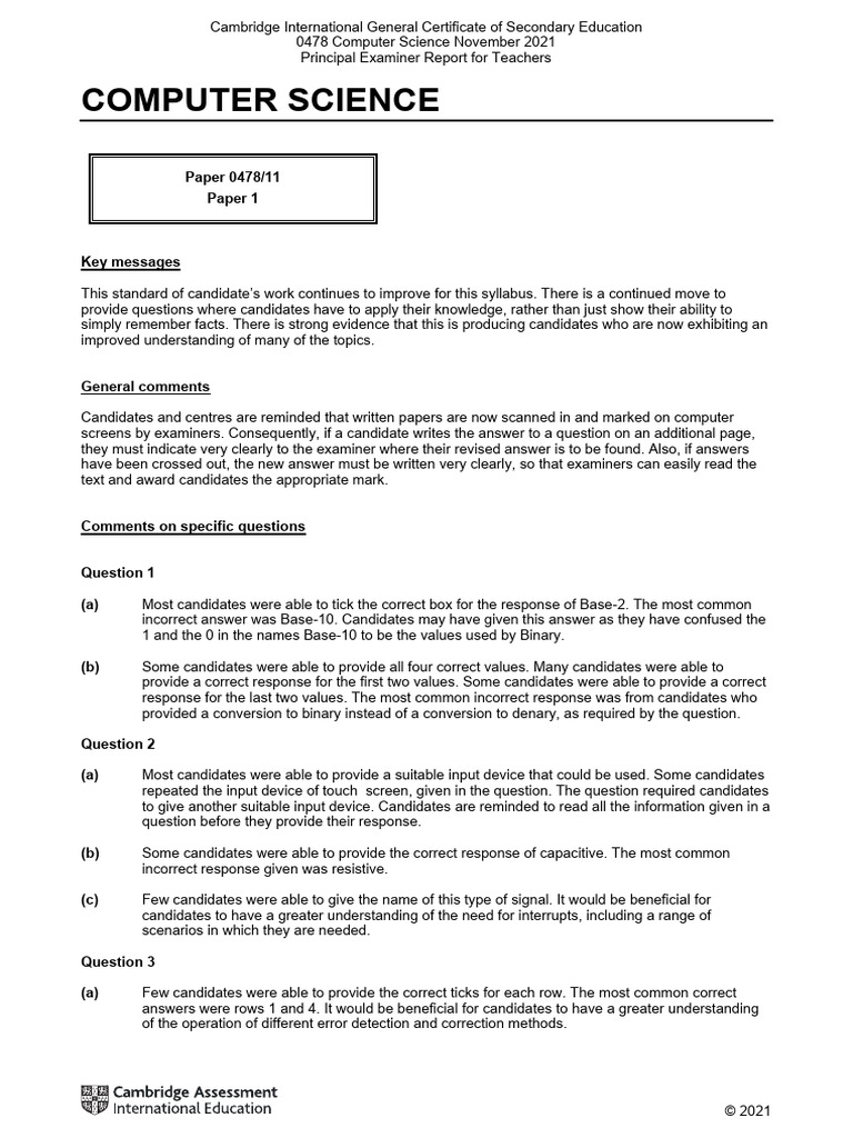 Cambridge IGCSE Computer Science Report | PDF | Data Compression ...