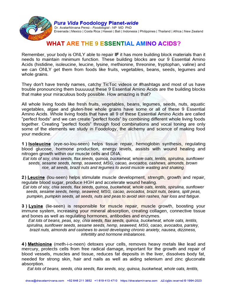 Essential Amino Acids in Foods | PDF | Foods | Amino Acid