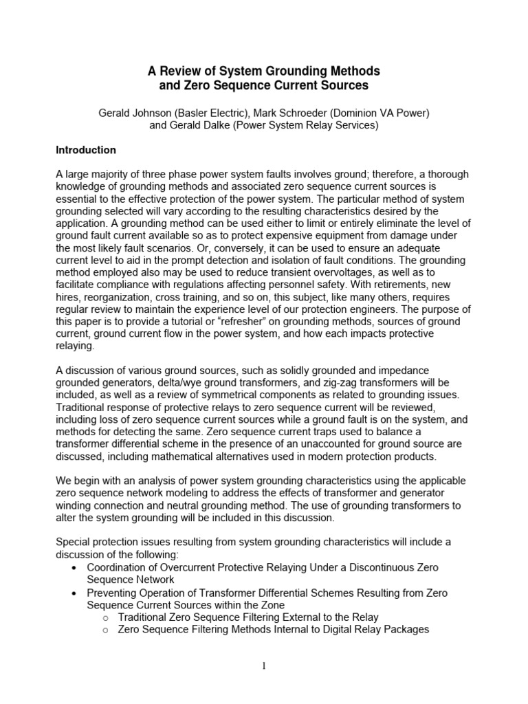 A review of system grounding methods and zero sequence current sources