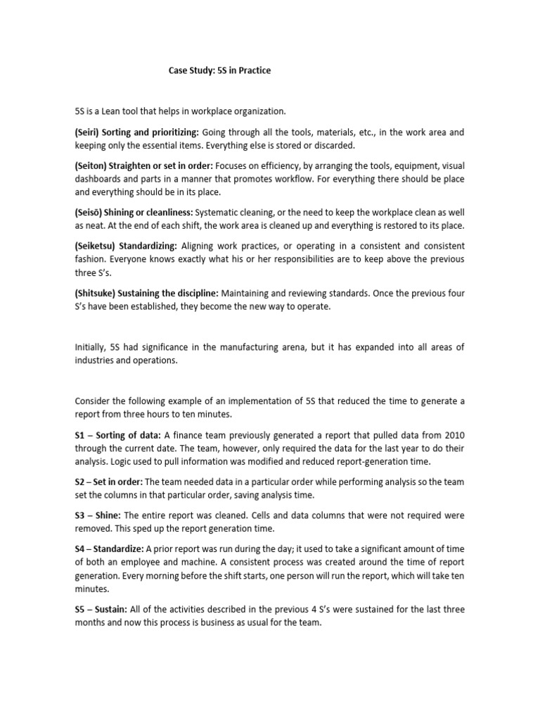 5S Methodology Case Study: Efficiency Boost | PDF | Computing