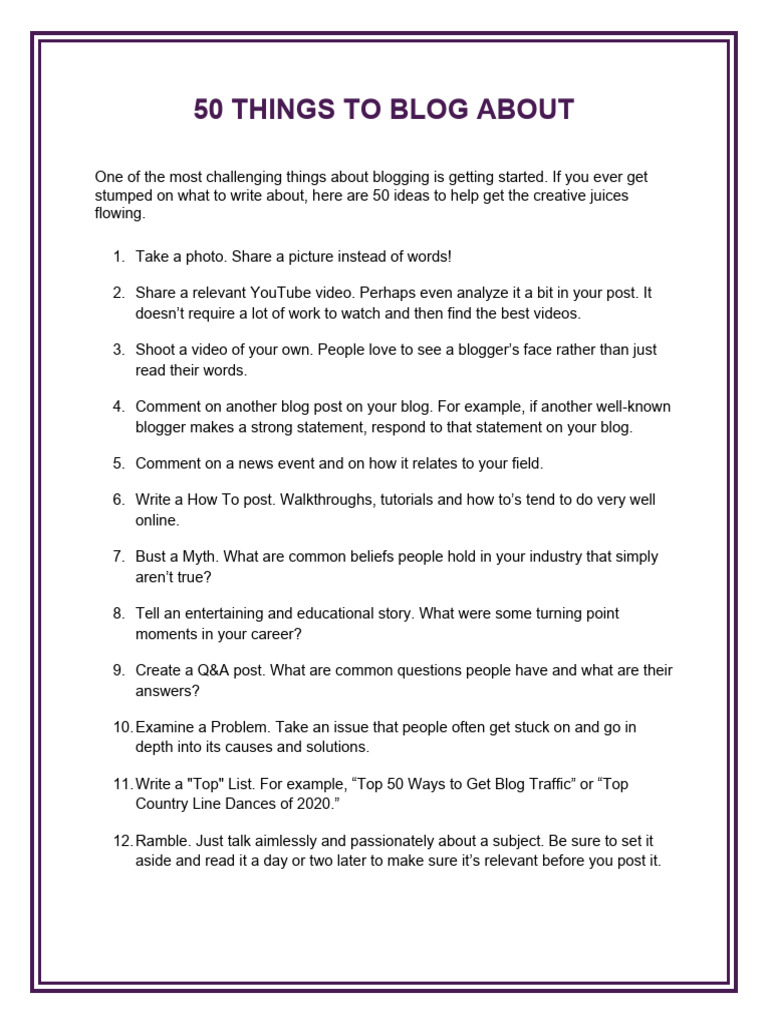 50 Creative Blogging Ideas | PDF | Blog | Thought