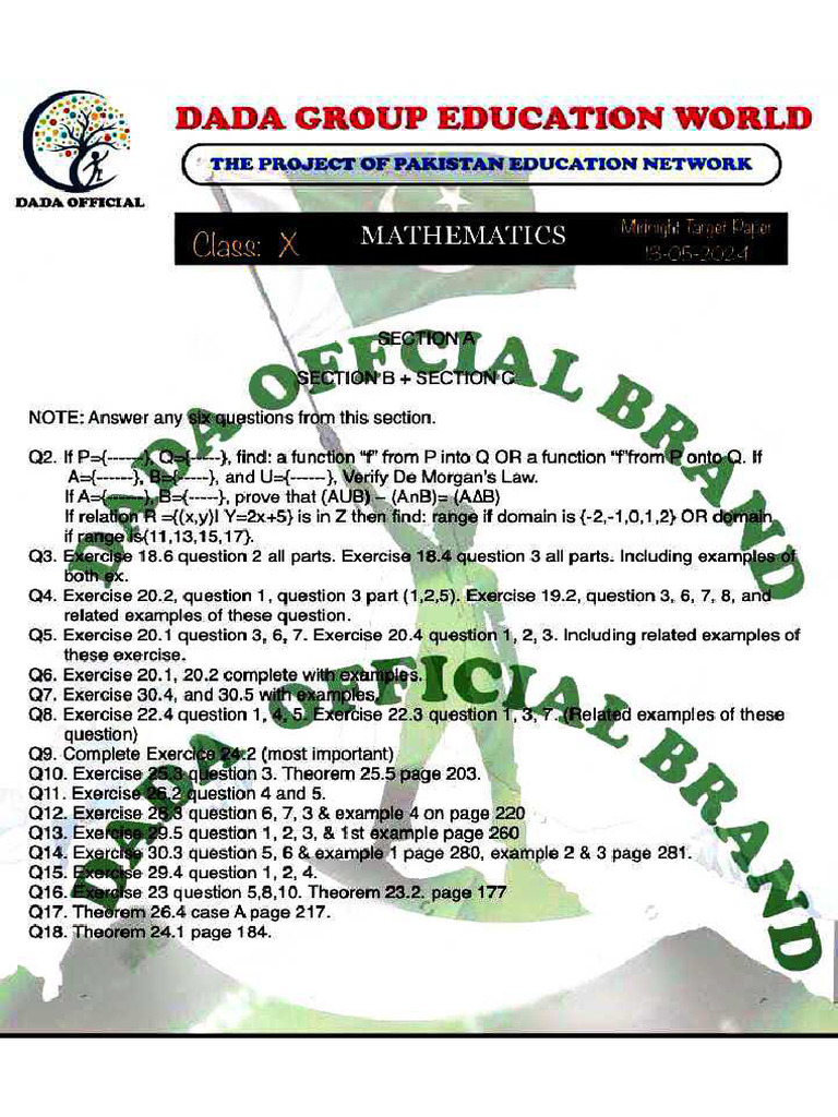 Midnight+ Early Morning Target ? Mathematics Class 10 Target Paper ...