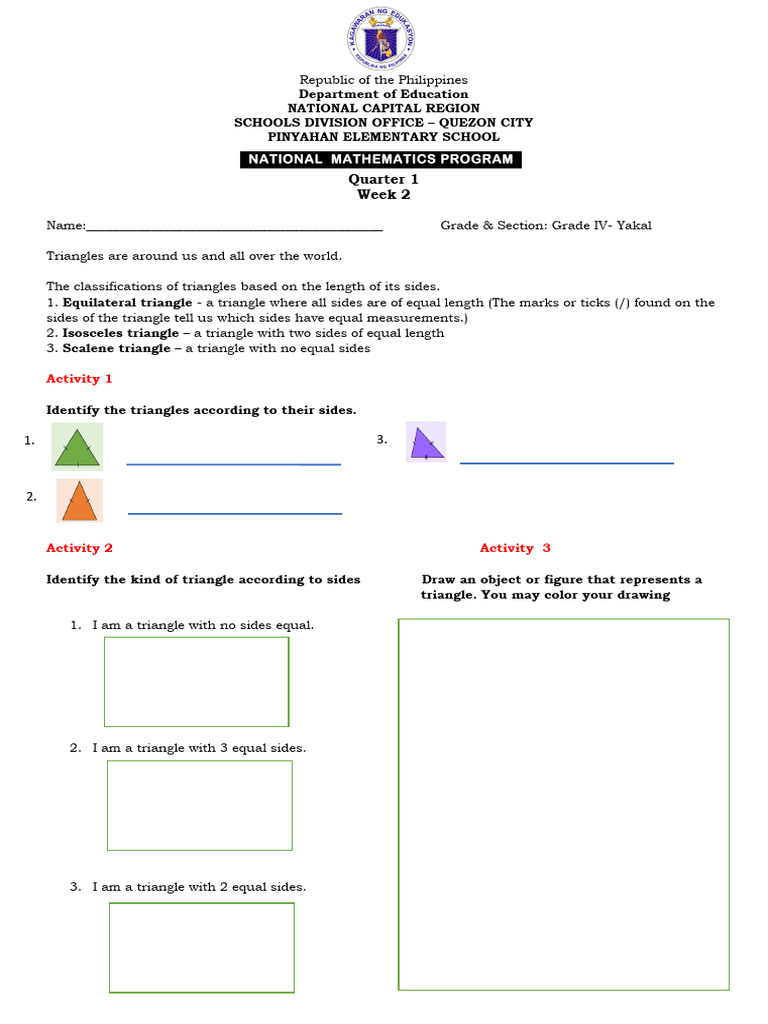 National Mathematics Program Worksheets | PDF | Triangle | Rectangle