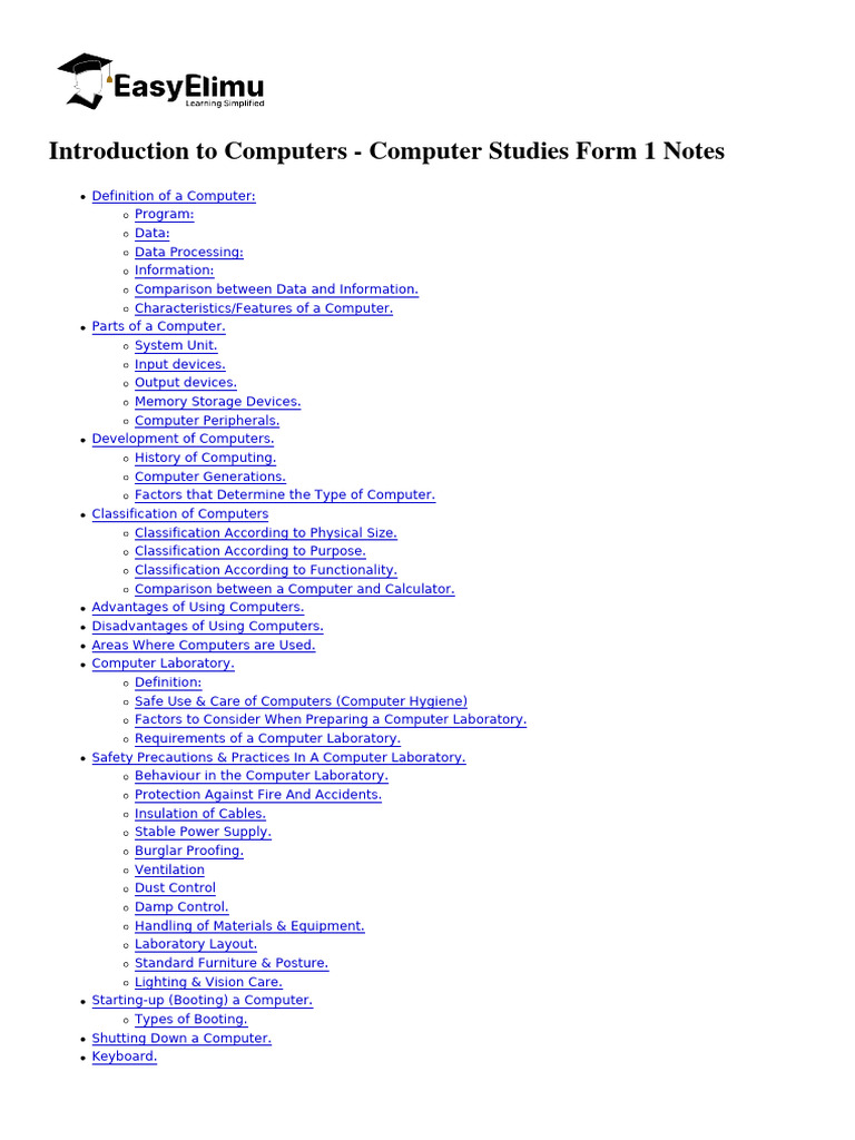 HsIntroduction To Computers - Computer Studies Form 1 Notes-2103 | PDF ...