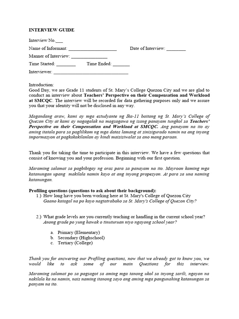Teachers' Compensation Interview Guide | PDF
