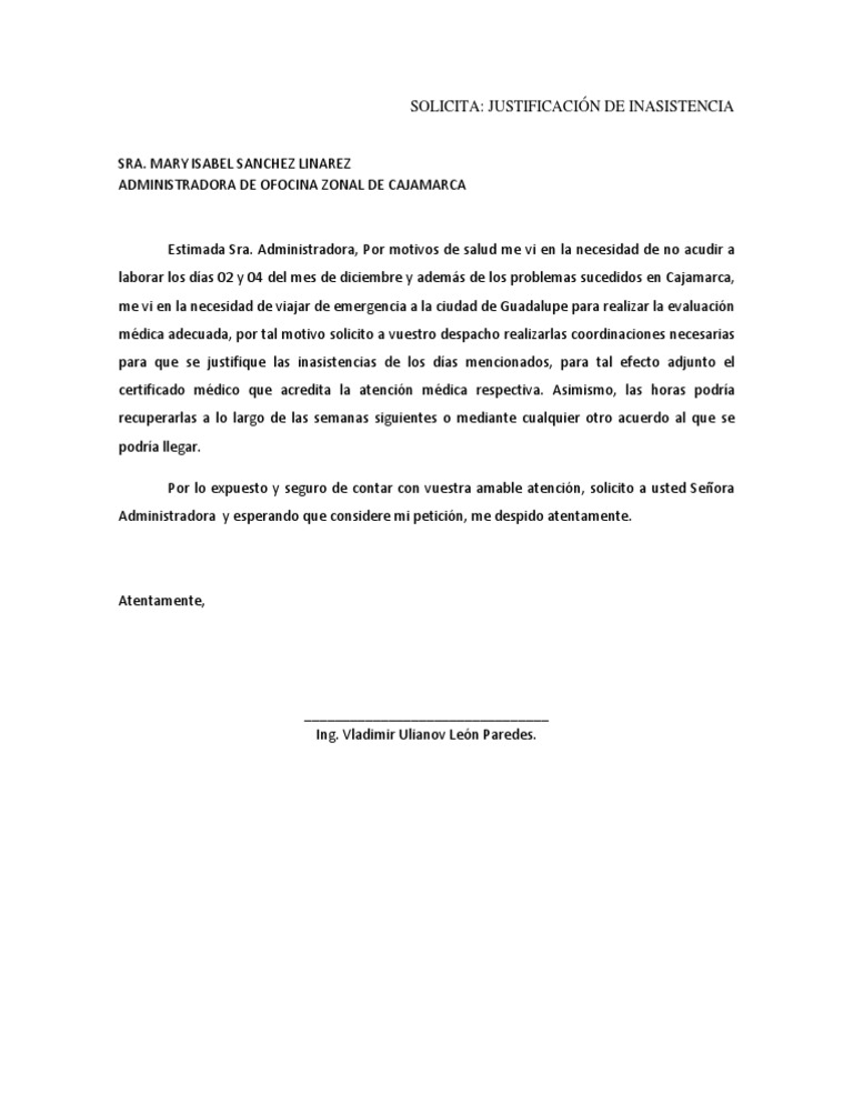 Solicita Justificacion Inasistencia Pdf Bienestar Medicina