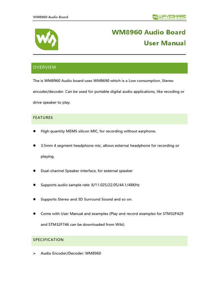WM8960 Audio Board User Manual | PDF | Computer Science | Audio Electronics