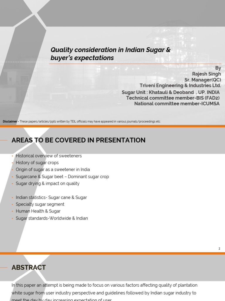 Quality Parameters in Indian Sugar Production | PDF | Diet & Nutrition ...