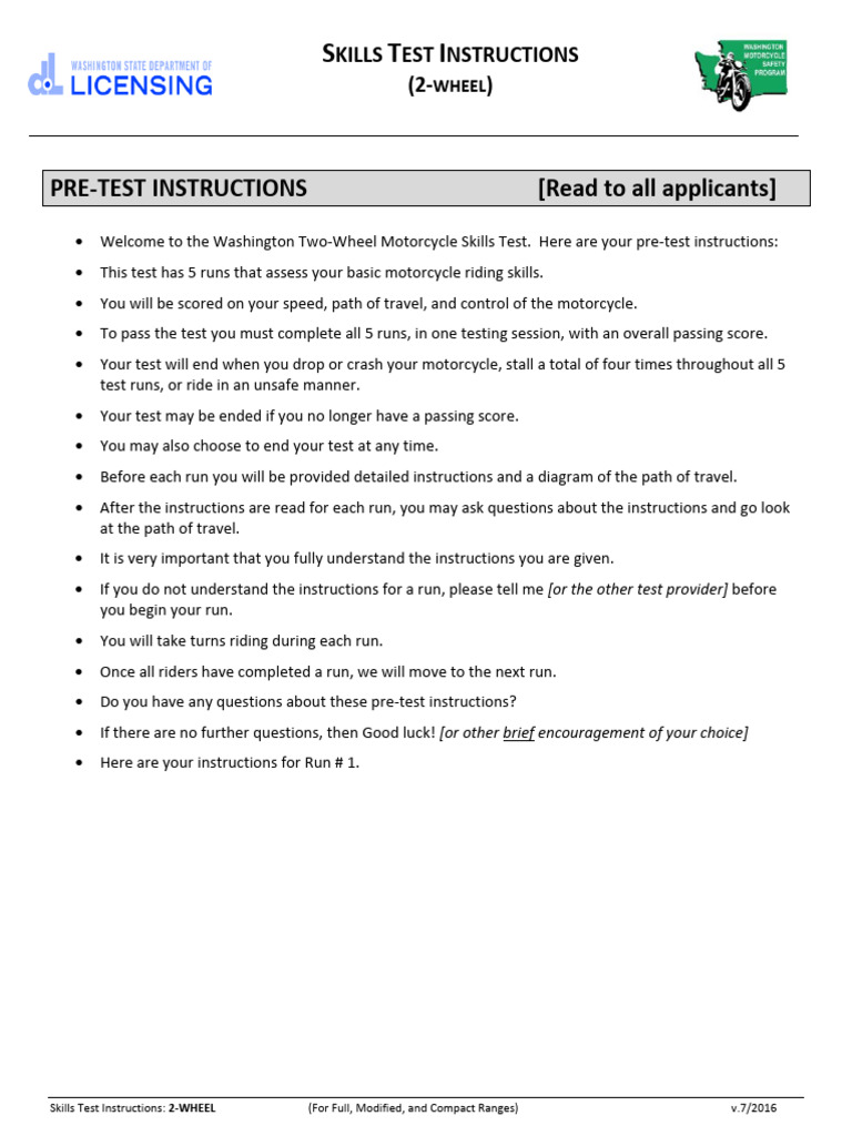 Skills Test Instructions 2W | PDF | Transport | Vehicles