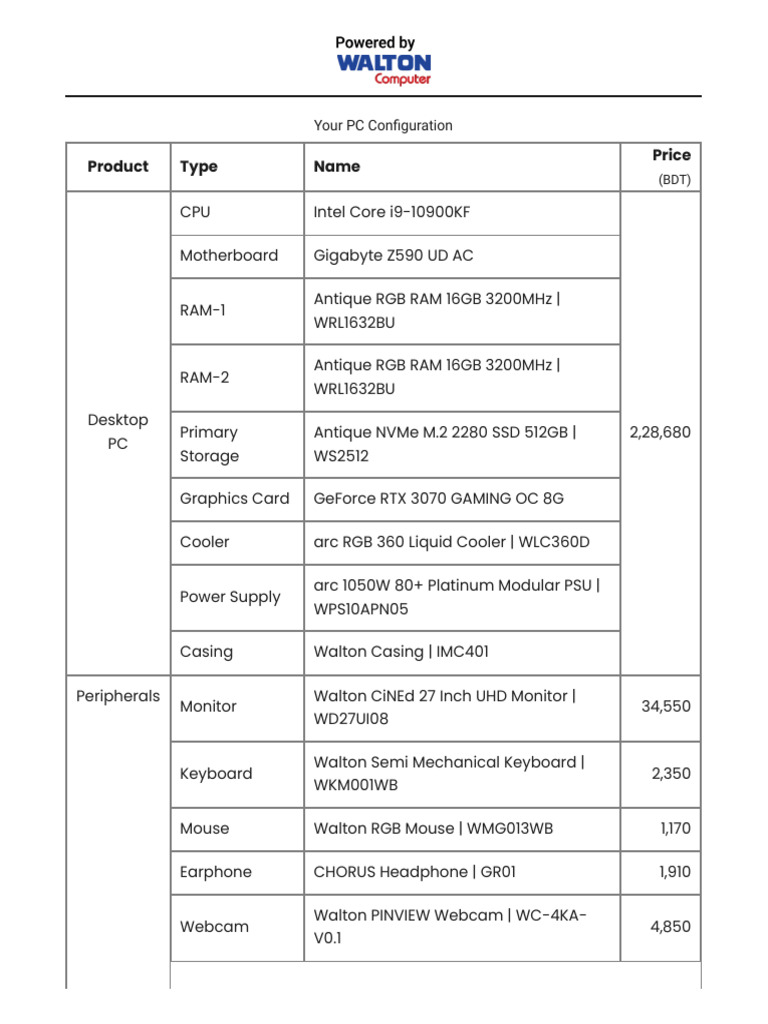 Build Your Own PC Walton PC Builder Bangladesh 2023 PDF Personal