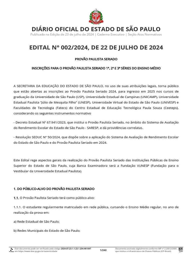 Provao Paulista Edital 2024 | PDF