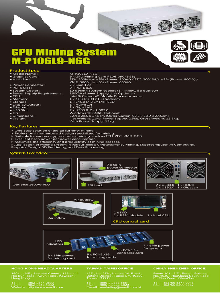 Datasheet - GPU Mining System M-P106L9-N6G EN | PDF | Graphics Processing  Unit | Usb