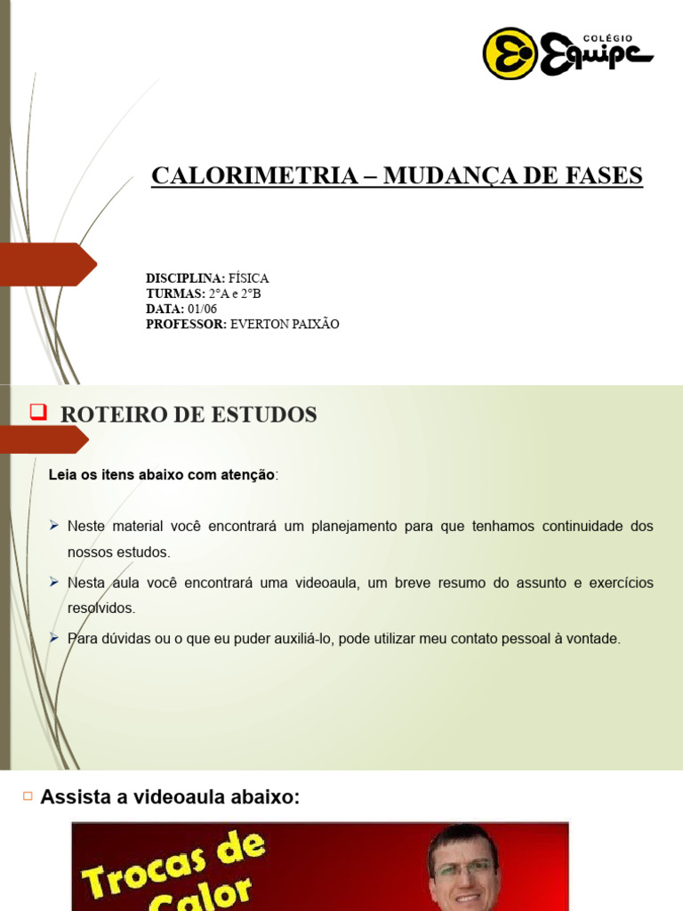 Calorimetria e Mudanças de Fases | PDF | Calor | Calorimetria