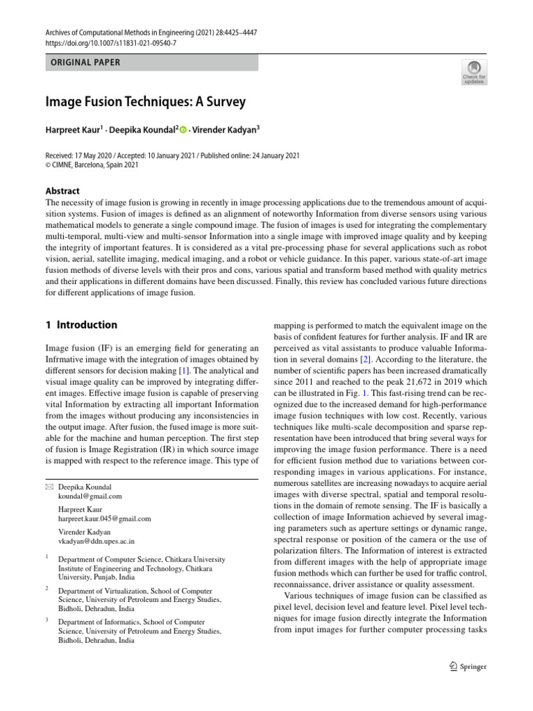 Image Fusion Techniques Survey | PDF | Deep Learning | Multidimensional ...