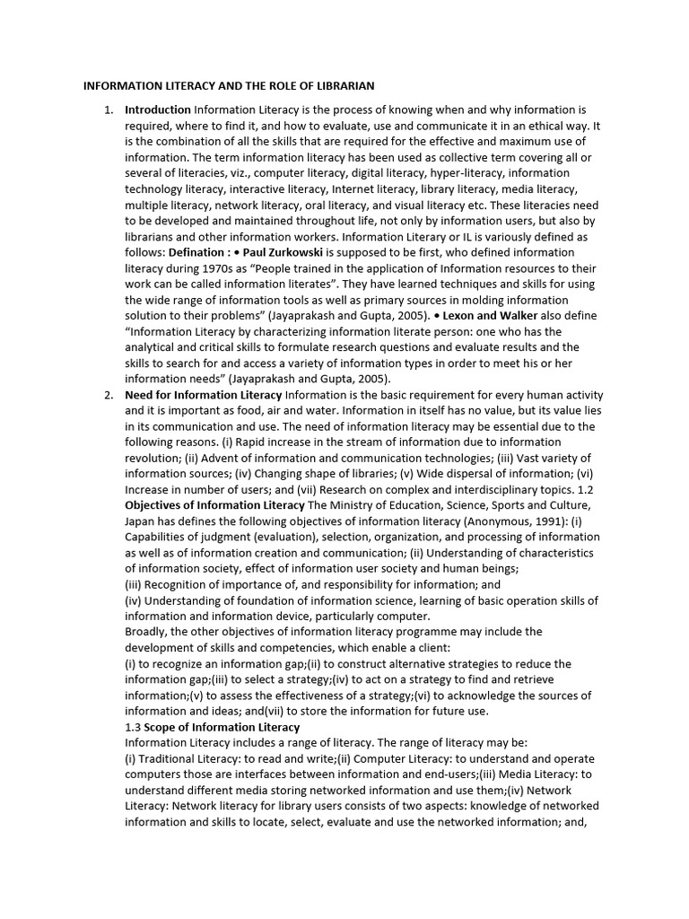 Information Literacy and The Role of Librarian | PDF | Information ...