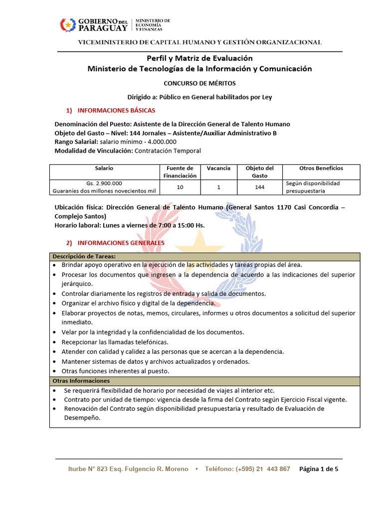 Perfil Og 144 Asistente DGTH Rev Cept 11 06 2024 02 00 46 | PDF | Paraguay