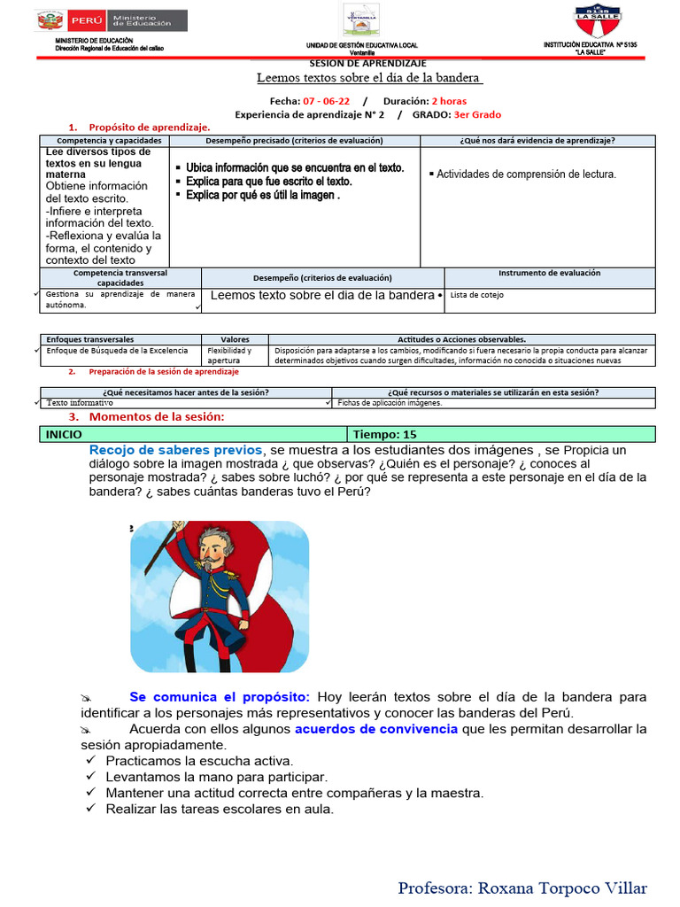 Lectura sobre el Día de la Bandera | PDF | Aprendizaje | Evaluación