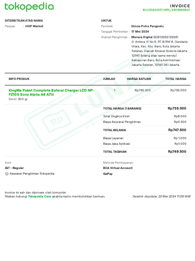 Invoice Pembelian Charger Baterai | PDF