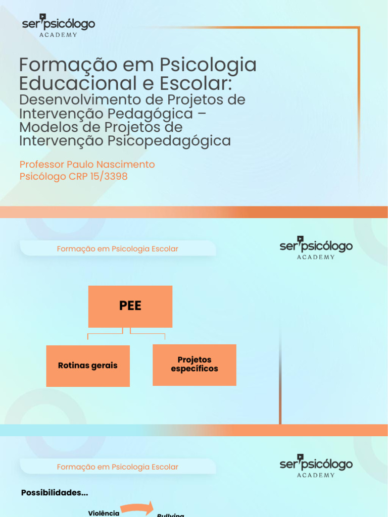 Projetos de Intervenção Psicopedagógica | PDF | Psicologia Educacional ...