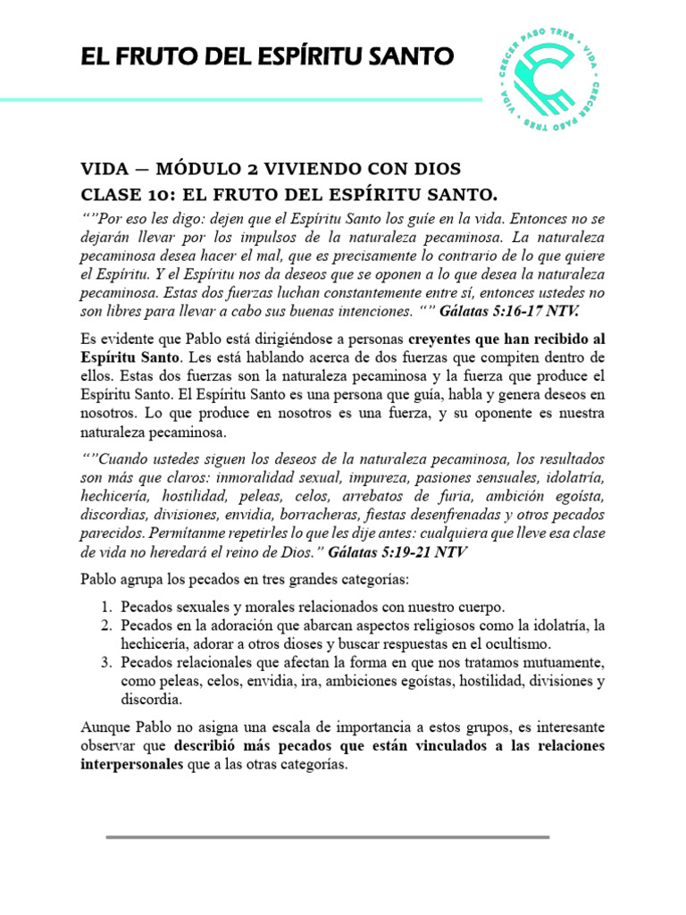 Clase 10 - EL FRUTO DEL ESPIRITU SANTO | PDF | Fruto Del Espiritu Santo ...
