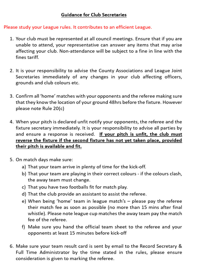 Club Secretary Guidelines and Rules | PDF | Complaint | Audit